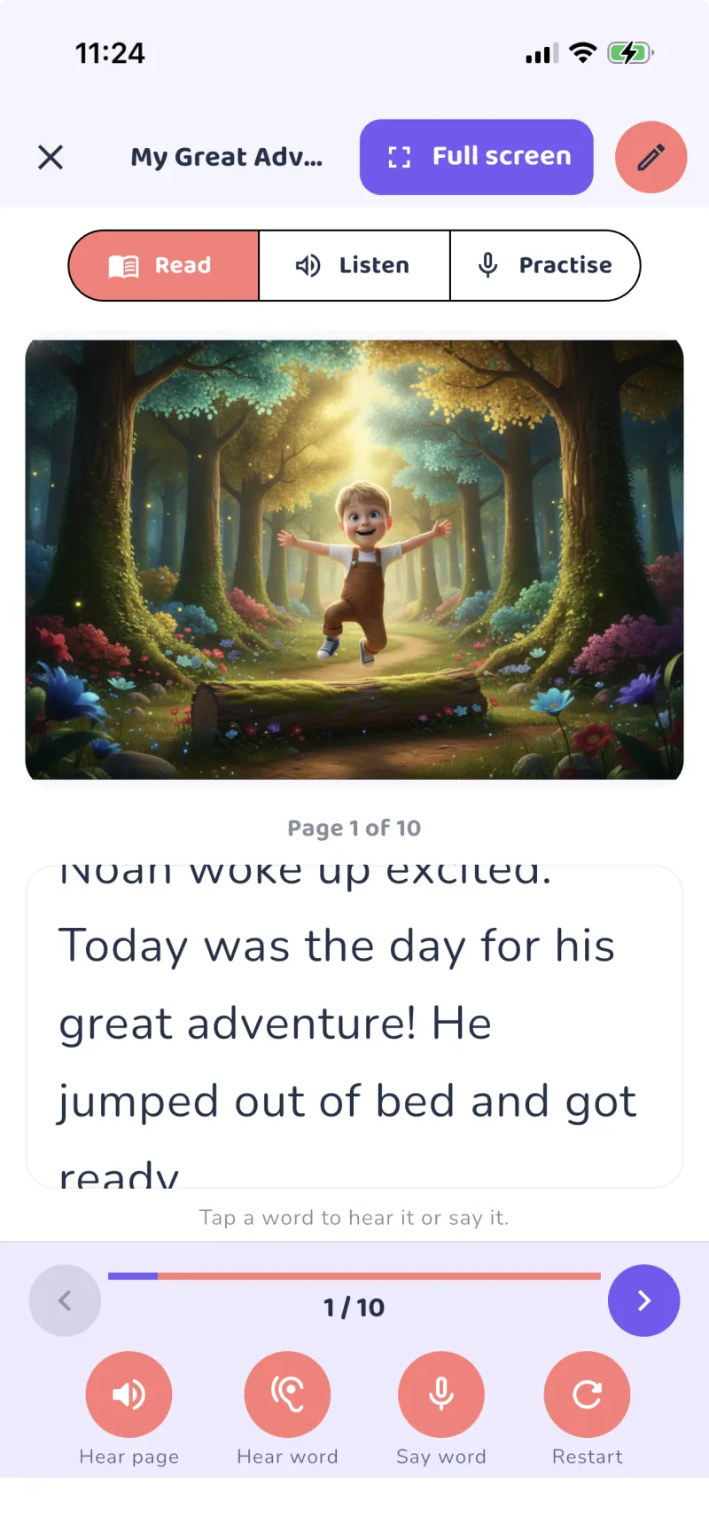 Reading mode screen